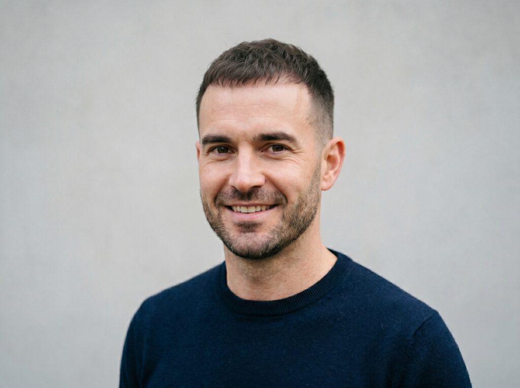 Caesar cut hairstyle for men with a receding hairline