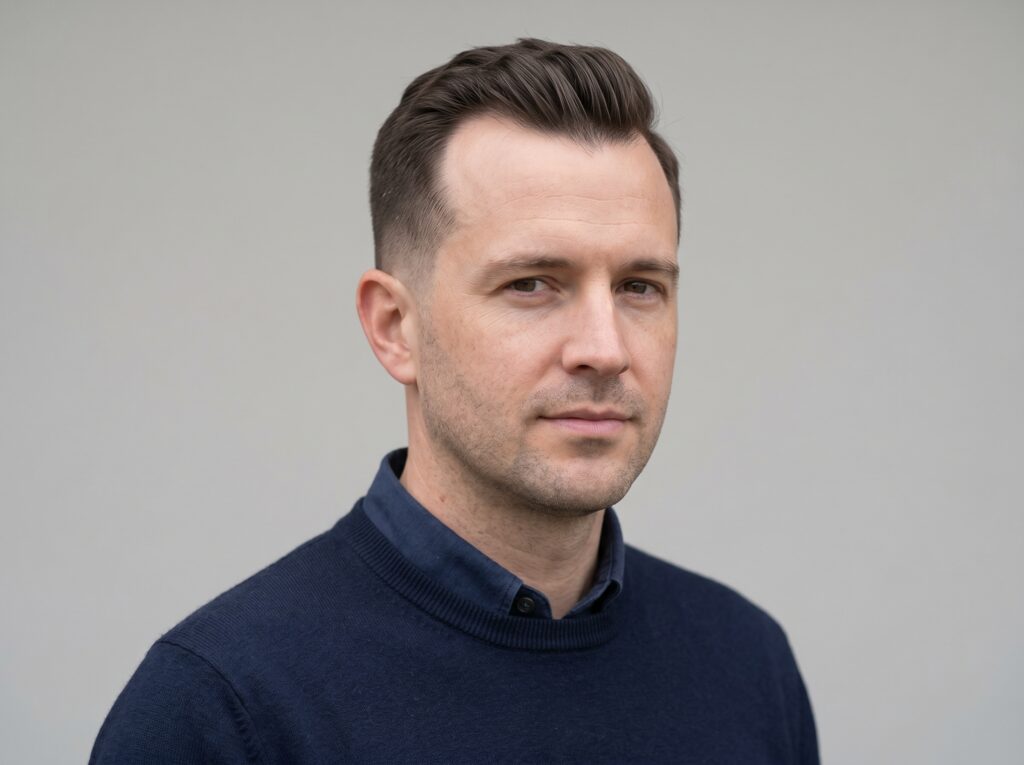 Ivy League or Harvard clip haircut for a receding hairline