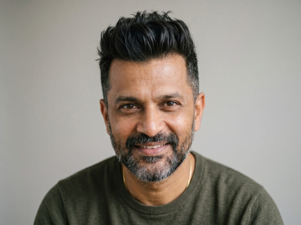 Textured brush up hairstyle for a receding hairline